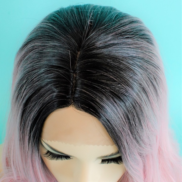 20" Pink Ombre Lace Front Wig w/ Black Roots - Picture 5 of 7